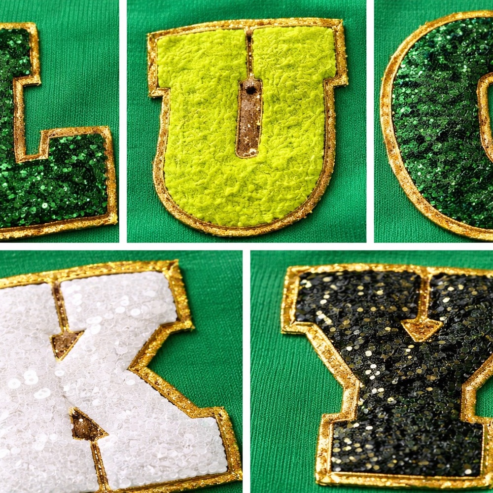LAST ONE Lucky St Patrick’s Day Green Sweatshirt Glitter Letter Pullover Festive - Picture 3 of 5